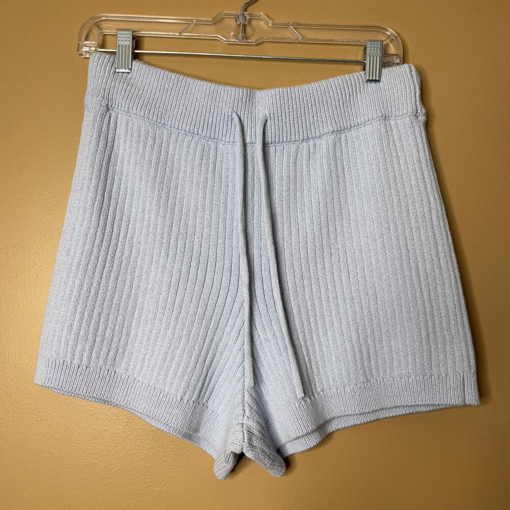 Reformation thick ribbed cotton knit drawstring shorts light blue M